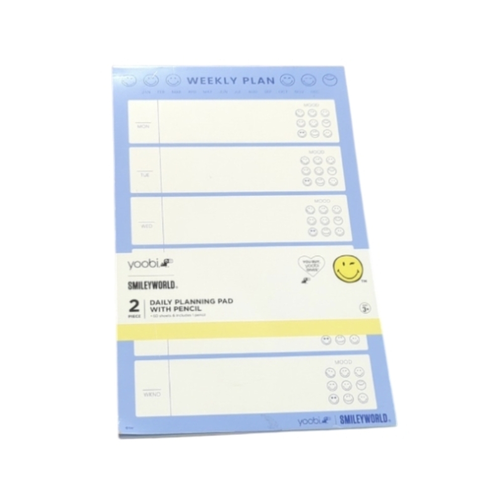 6/$15 Yoobi × Smiley World Blue Daily & Weekly Planning Pad 60 Sheets NWOT